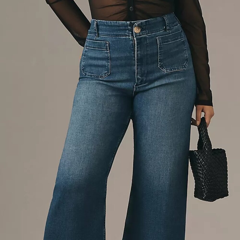 Colette Crop High-Rise Wide-Leg Jeans by Maeve - Medium Wash (18W)